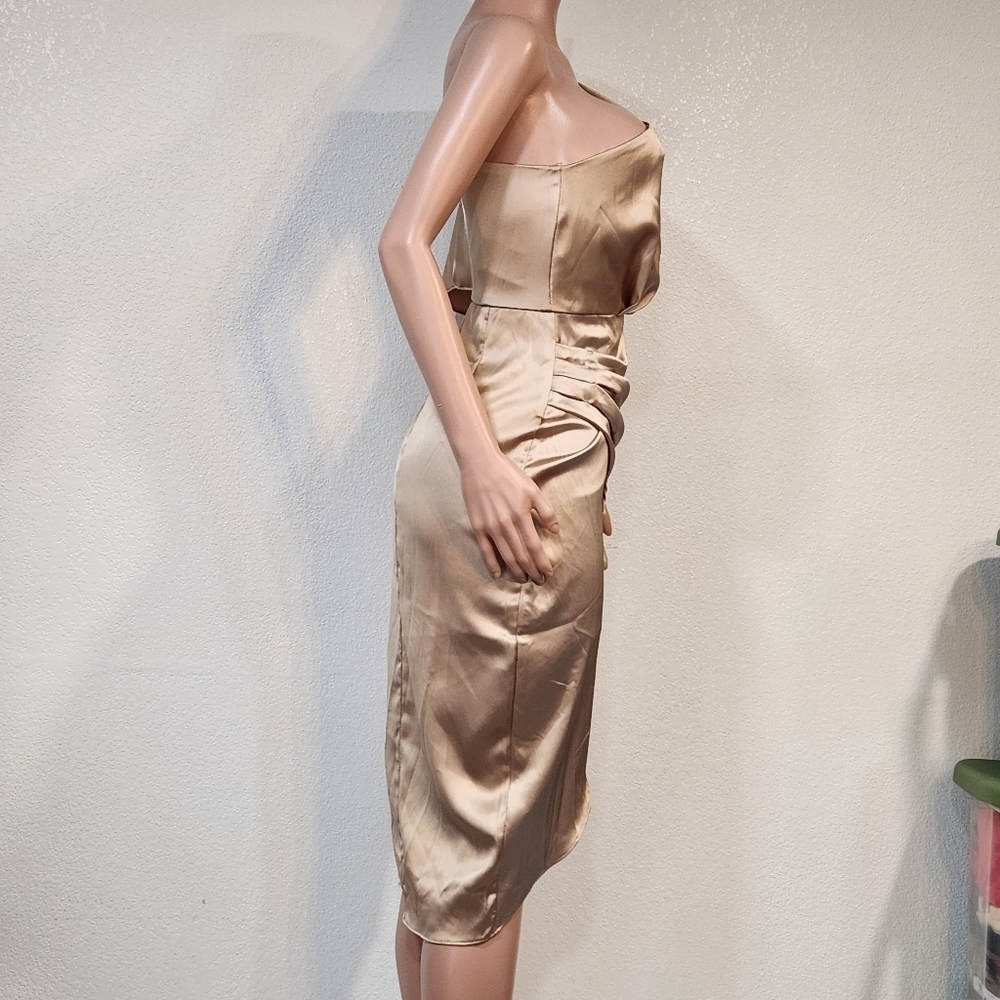 DO + BE One Shoulder Wrap Midi Champagne Dress Size S - Picture 12 of 15